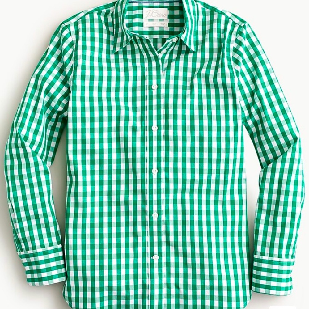 J Crew green cotton gingham slim fit button down shirt size 6